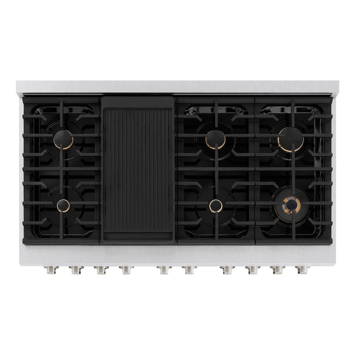ZLINE 48 in. 6.7 cu. ft. Paramount Double Oven Gas Range in Satin Stainless Steel with 8 Brass Burners (SGRS-BR-48)