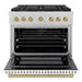 ZLINE Autograph Edition 36 in. 5.2 cu. ft. Paramount Dual Fuel Range with 6 Burner DuoPro™ Cooktop and Electric Convection Oven in Satin Stainless Steel with White Matte Door and Champagne Bronze Accents (PSDRSZ-WM-36-CB)