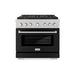 ZLINE 36 in. 5.2 cu. ft. Paramount Gas Range with 6 Burner DuoPro™ Cooktop and Convection Gas Oven in Satin Stainless Steel with Black Matte Door (PSGRS-BLM-36)