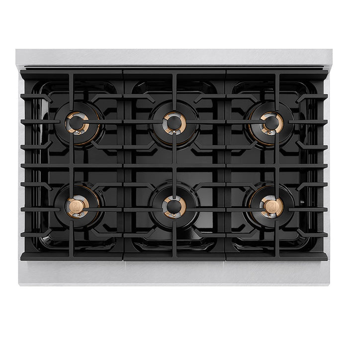 ZLINE 36 in. 5.2 cu. ft. Paramount Gas Range with 6 Burner DuoPro™ Cooktop and Convection Gas Oven in Satin Stainless Steel with Black Matte Door (PSGRS-BLM-36)