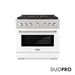 ZLINE 36 in. 5.2 cu. ft. Paramount Gas Range with 6 Burner DuoPro™ Cooktop and Convection Gas Oven in Satin Stainless Steel with White Matte Door (PSGRS-WM-36)