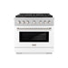 ZLINE 36 in. 5.2 cu. ft. Paramount Gas Range with 6 Burner DuoPro™ Cooktop and Convection Gas Oven in Satin Stainless Steel with White Matte Door (PSGRS-WM-36)