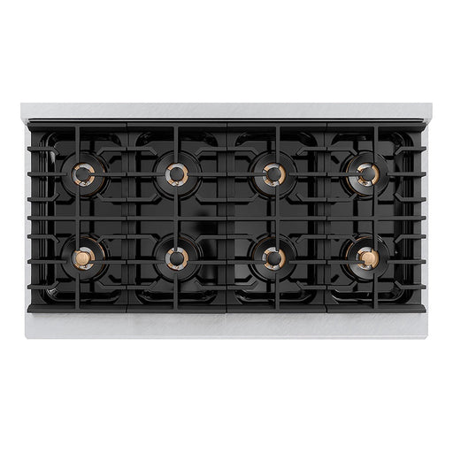 ZLINE Autograph Edition 48 in. 6.7 cu. ft. Paramount Gas Range with 8 Burner DuoPro™ Cooktop and Dual Ovens in Satin Stainless Steel and Polished Gold Accents (PSGRSZ-48-G)