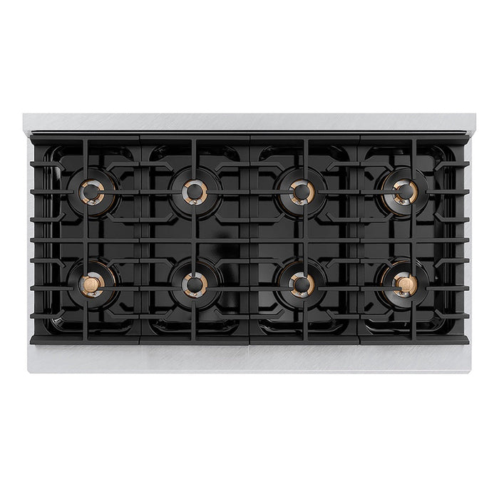 ZLINE Autograph Edition 48 in. 6.7 cu. ft. Paramount Gas Range with 8 Burner DuoPro™ Cooktop and Dual Ovens in Satin Stainless Steel and Matte Black Accents (PSGRSZ-48-MB)