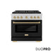 ZLINE Autograph Edition 36 in. 5.2 cu. ft. Paramount Dual Fuel Range with 6 Burner DuoPro™ Cooktop and Electric Convection Oven in Satin Stainless Steel with Black Matte Door and Champagne Bronze Accents (PSDRSZ-BLM36-CB)