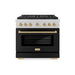 ZLINE Autograph Edition 36 in. 5.2 cu. ft. Paramount Dual Fuel Range with 6 Burner DuoPro™ Cooktop and Electric Convection Oven in Satin Stainless Steel with Black Matte Door and Champagne Bronze Accents (PSDRSZ-BLM36-CB)