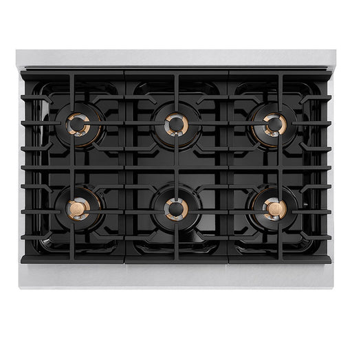 ZLINE Autograph Edition 36 in. 5.2 cu. ft. Paramount Gas Range with 6 Burner DuoPro™ Cooktop and Convection Gas Oven in Satin Stainless Steel with White Matte Door and Matte Black Accents (PSGRSZ-WM-36-MB)
