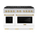 ZLINE Autograph Edition 48 in. 6.7 cu. ft. Paramount Gas Range with 8 Burner DuoPro™ Cooktop and Dual Ovens in Satin Stainless Steel with White Matte Doors and Champagne Bronze Accents (PSGRSZ-WM-48-CB)