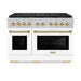 ZLINE Autograph Edition 48 in. 6.7 cu. ft. Paramount Gas Range with 8 Burner DuoPro™ Cooktop and Dual Ovens in Satin Stainless Steel with White Matte Doors and Polished Gold Accents (PSGRSZ-WM-48-G)