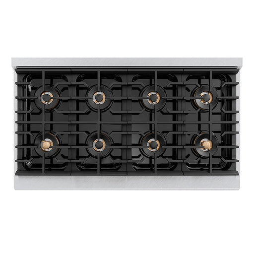 ZLINE Autograph Edition 48 in. 6.7 cu. ft. Paramount Gas Range with 8 Burner DuoPro™ Cooktop and Dual Ovens in Satin Stainless Steel with White Matte Doors and Polished Gold Accents (PSGRSZ-WM-48-G)
