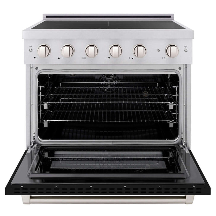 ZLINE 36 in. 5.2 cu. ft. Paramount Induction Range with 5 Element Cooktop and Electric Convection Oven in Satin Stainless Steel with Black Matte Door (SINRS-BLM-36)