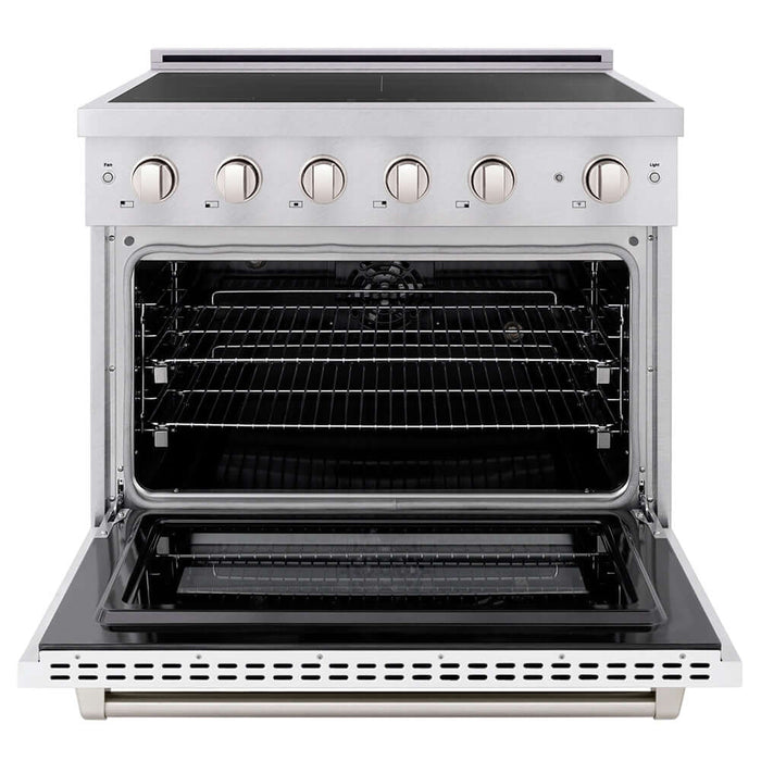 ZLINE 36 in. 5.2 cu. ft. Paramount Induction Range with 5 Element Cooktop and Electric Convection Oven in Satin Stainless Steel with White Matte Door (SINRS-WM-36)