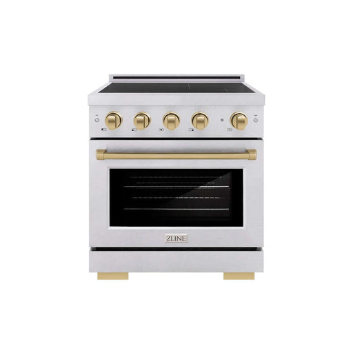ZLINE Autograph Edition 30 in. 4.2 cu. ft. Paramount Induction Range with 4 Element Cooktop and Electric Convection Oven in Satin Stainless Steel with Champagne Bronze Accents (SINRSZ-30-CB)