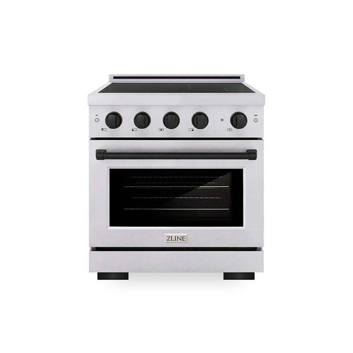 ZLINE Autograph Edition 30 in. 4.2 cu. ft. Paramount Induction Range with 4 Element Cooktop and Electric Convection Oven in Satin Stainless Steel with Matte Black Accents (SINRSZ-30-MB)