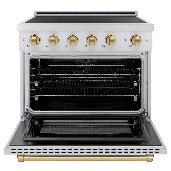 ZLINE Autograph Edition 36 in. 5.2 cu. ft. Paramount Induction Range with 5 Element Cooktop and Electric Convection Oven in Satin Stainless Steel with Champagne Bronze Accents (SINRSZ-36-CB)