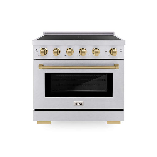 ZLINE Autograph Edition 36 in. 5.2 cu. ft. Paramount Induction Range with 5 Element Cooktop and Electric Convection Oven in Satin Stainless Steel with Champagne Bronze Accents (SINRSZ-36-CB)