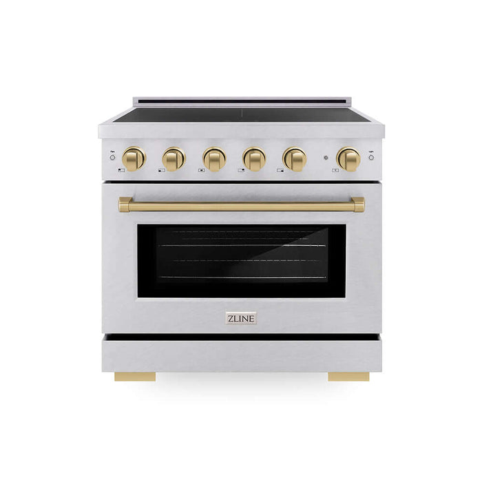 ZLINE Autograph Edition 36 in. 5.2 cu. ft. Paramount Induction Range with 5 Element Cooktop and Electric Convection Oven in Satin Stainless Steel with Champagne Bronze Accents (SINRSZ-36-CB)