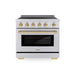 ZLINE Autograph Edition 36 in. 5.2 cu. ft. Paramount Induction Range with 5 Element Cooktop and Electric Convection Oven in Satin Stainless Steel with Polished Gold Accents (SINRSZ-36-G)