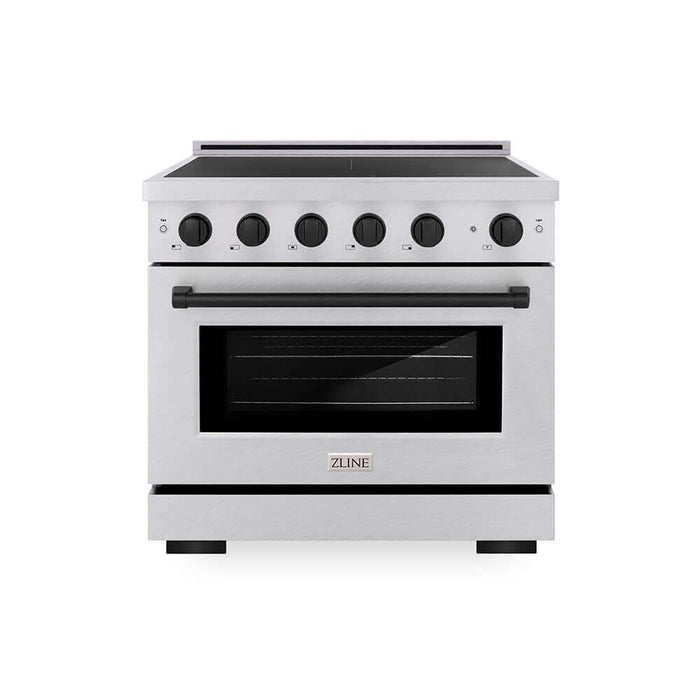 ZLINE Autograph Edition 36 in. 5.2 cu. ft. Paramount Induction Range with 5 Element Cooktop and Electric Convection Oven in Satin Stainless Steel with Matte Black Accents (SINRSZ-36-MB)