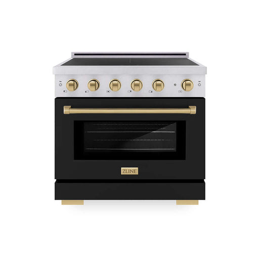 ZLINE Autograph Edition 36 in. 5.2 cu. ft. Paramount Induction Range with 5 Element Cooktop and Electric Convection Oven in Satin Stainless Steel with Black Matte Door and Champagne Bronze Accents (SINRSZ-BLM36-CB)