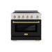 ZLINE Autograph Edition 36 in. 5.2 cu. ft. Paramount Induction Range with 5 Element Cooktop and Electric Convection Oven in Satin Stainless Steel with Black Matte Door and Champagne Bronze Accents (SINRSZ-BLM36-CB)