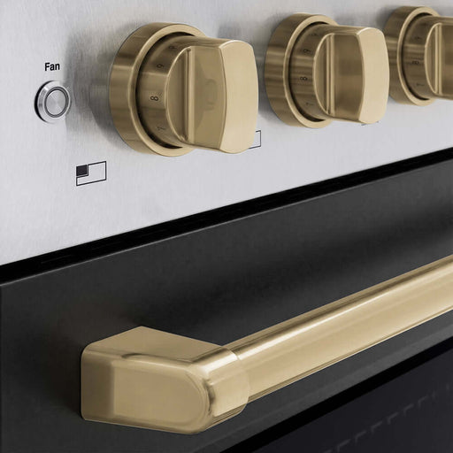 ZLINE Autograph Edition 36 in. 5.2 cu. ft. Paramount Induction Range with 5 Element Cooktop and Electric Convection Oven in Satin Stainless Steel with Black Matte Door and Champagne Bronze Accents (SINRSZ-BLM36-CB)