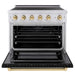 ZLINE Autograph Edition 36 in. 5.2 cu. ft. Paramount Induction Range with 5 Element Cooktop and Electric Convection Oven in Satin Stainless Steel with Black Matte Door and Polished Gold Accents (SINRSZ-BLM36-G)