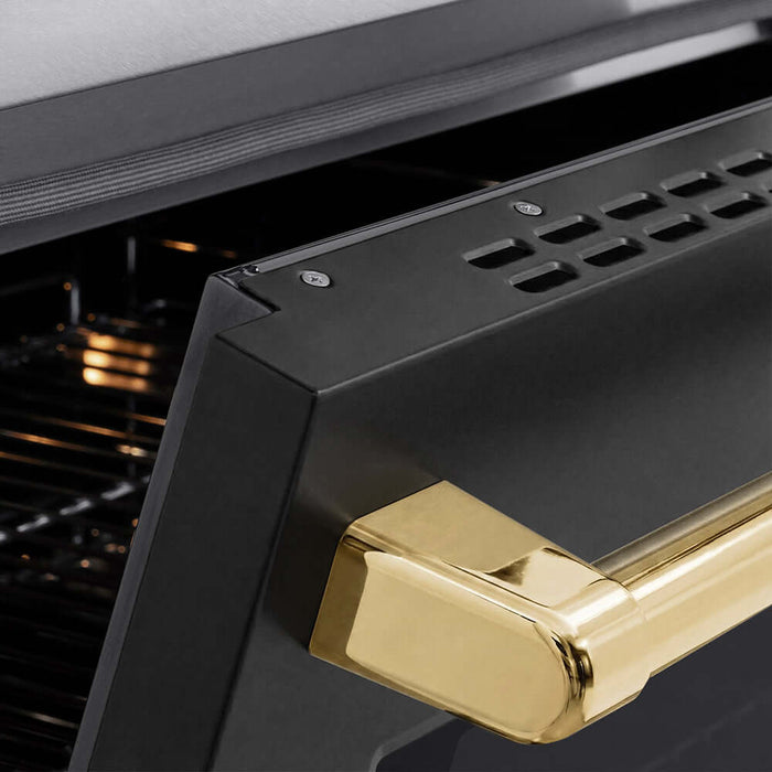 ZLINE Autograph Edition 36 in. 5.2 cu. ft. Paramount Induction Range with 5 Element Cooktop and Electric Convection Oven in Satin Stainless Steel with Black Matte Door and Polished Gold Accents (SINRSZ-BLM36-G)