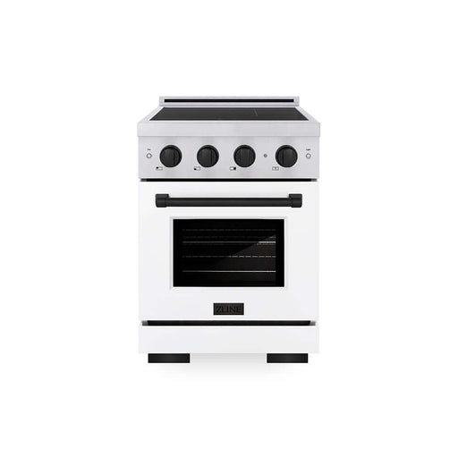 ZLINE Autograph Edition 24 in. 3.2 cu. ft. Paramount Induction Range with 3 Element Cooktop and Electric Convection Oven in Satin Stainless Steel with White Matte Door and Matte Black Accents (SINRSZ-WM-24-MB)