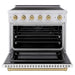 ZLINE Autograph Edition 36 in. 5.2 cu. ft. Paramount Induction Range with 5 Element Cooktop and Electric Convection Oven in Satin Stainless Steel with White Matte Door and Champagne Bronze Accents (SINRSZ-WM-36-CB)