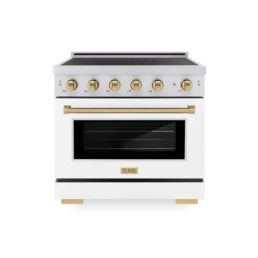 ZLINE Autograph Edition 36 in. 5.2 cu. ft. Paramount Induction Range with 5 Element Cooktop and Electric Convection Oven in Satin Stainless Steel with White Matte Door and Champagne Bronze Accents (SINRSZ-WM-36-CB)