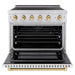 ZLINE Autograph Edition 36 in. 5.2 cu. ft. Paramount Induction Range with 5 Element Cooktop and Electric Convection Oven in Satin Stainless Steel with White Matte Door and Polished Gold Accents (SINRSZ-WM-36-G)
