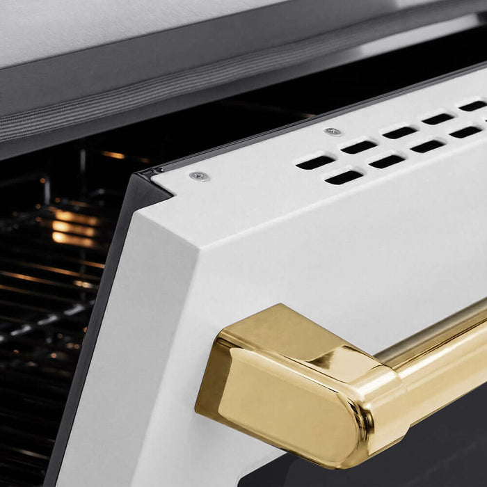 ZLINE Autograph Edition 36 in. 5.2 cu. ft. Paramount Induction Range with 5 Element Cooktop and Electric Convection Oven in Satin Stainless Steel with White Matte Door and Polished Gold Accents (SINRSZ-WM-36-G)
