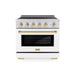 ZLINE Autograph Edition 36 in. 5.2 cu. ft. Paramount Induction Range with 5 Element Cooktop and Electric Convection Oven in Satin Stainless Steel with White Matte Door and Polished Gold Accents (SINRSZ-WM-36-G)