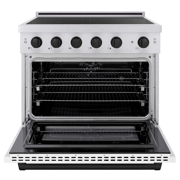 ZLINE Autograph Edition 36 in. 5.2 cu. ft. Paramount Induction Range with 5 Element Cooktop and Electric Convection Oven in Satin Stainless Steel with White Matte Door and Matte Black Accents (SINRSZ-WM-36-MB)