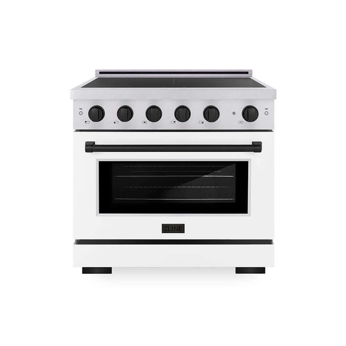 ZLINE Autograph Edition 36 in. 5.2 cu. ft. Paramount Induction Range with 5 Element Cooktop and Electric Convection Oven in Satin Stainless Steel with White Matte Door and Matte Black Accents (SINRSZ-WM-36-MB)