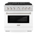 ZLINE 36 in. 5.2 cu. ft. Paramount Dual Fuel Range with 6 Burner Gas Cooktop and Electric Convection Oven in Satin Stainless Steel with White Matte Door (SDRS-WM-36)