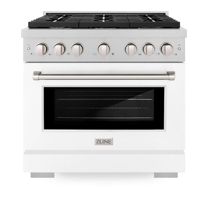 ZLINE 36 in. 5.2 cu. ft. Paramount Gas Range with 6 Burner Cooktop and Convection Gas Oven in Satin Stainless Steel with White Matte Door (SGRS-WM-36)