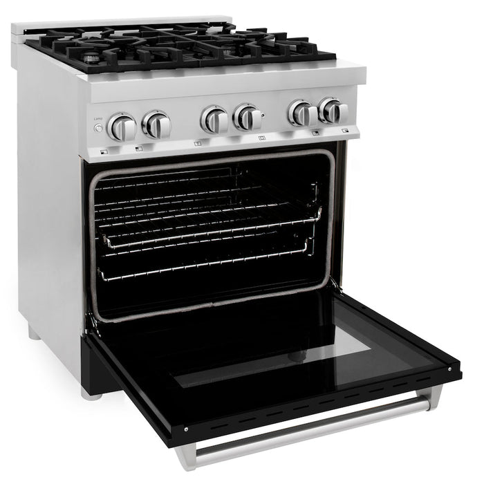 ZLINE 30 in. 4.0 cu. ft. Legacy Dual Fuel Range with 4 Burner Gas Cooktop and Electric Convection Oven in Stainless Steel and Black Matte Door (RA-BLM-30)