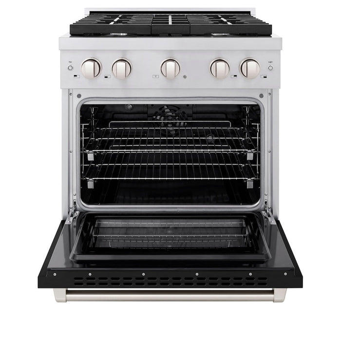 ZLINE 30 in. 4.2 cu. ft. Paramount Dual Fuel Range with 4 Burner Gas Cooktop and Electric Convection Oven in Stainless Steel with Black Matte Door (SDR-BLM-30)