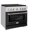 ZLINE 36 in. 5.2 cu. ft. Paramount Dual Fuel Range with 6 Burner Gas Cooktop and Electric Convection Oven in Stainless Steel with Black Matte Door (SDR-BLM-36)