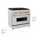ZLINE Autograph Edition 36 in. 4.6 cu. ft. Legacy Dual Fuel Range with 6 Burner Gas Cooktop and Electric Convection Oven in Stainless Steel and Polished Gold Accents (RAZ-36-G)