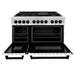 ZLINE Autograph Edition 48 in. 6.0 cu. ft. Legacy Dual Fuel Range with 7 Burner Gas Cooktop and 2 Electric Ovens in Stainless Steel with White Matte Doors and Matte Black Accents (RAZ-WM-48-MB)