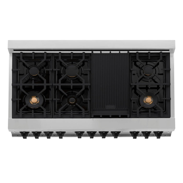 ZLINE Autograph Edition 48 in. 6.0 cu. ft. Legacy Dual Fuel Range with 7 Burner Gas Cooktop and 2 Electric Ovens in Stainless Steel with White Matte Doors and Matte Black Accents (RAZ-WM-48-MB)