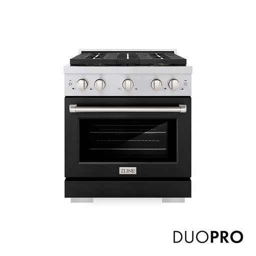 ZLINE 30 in. 4.2 cu. ft. Paramount Dual Fuel Range with 4 Burner DuoPro™ Cooktop and Electric Convection Oven with Black Matte Door (PSDR-BLM-30)
