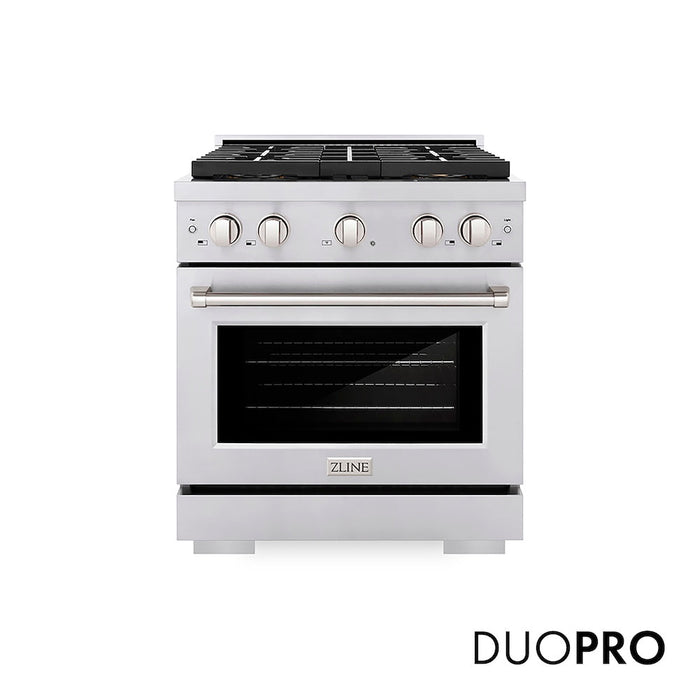 ZLINE 30 in. 4.2 cu. ft. Paramount Dual Fuel Range with 4 Burner DuoPro™ Cooktop and Electric Convection Oven in Stainless Steel (PSDR30)