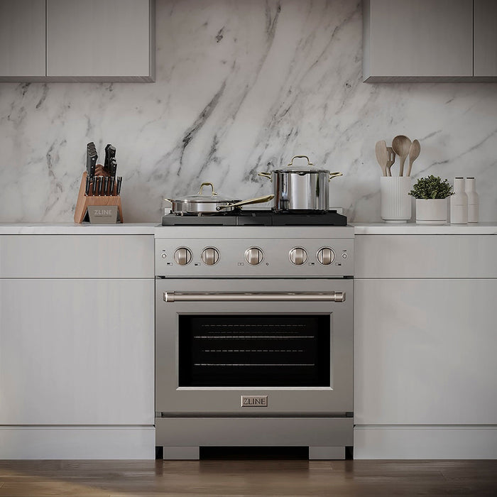 ZLINE 30 in. 4.2 cu. ft. Paramount Dual Fuel Range with 4 Burner DuoPro™ Cooktop and Electric Convection Oven in Stainless Steel (PSDR30)