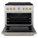 ZLINE Autograph Edition 36 in. 5.2 cu. ft. Paramount Dual Fuel Range with 6 Burner Gas Cooktop and Electric Convection Oven in Stainless Steel with Champagne Bronze Helix Handle and Knob Accents (SDRZ-36-KCB)