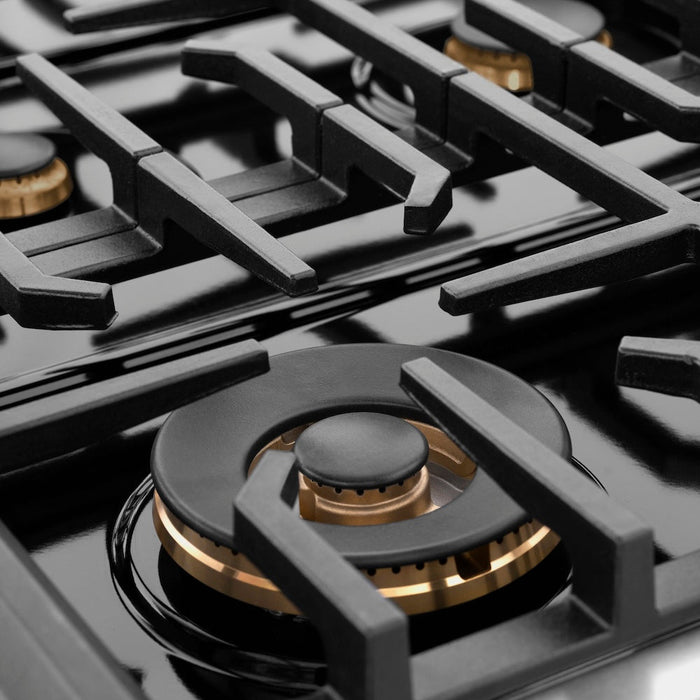 ZLINE Autograph Edition 36 in. 5.2 cu. ft. Paramount Dual Fuel Range with 6 Burner Gas Cooktop and Electric Convection Oven in Stainless Steel with Polished Gold Helix Handle and Knob Accents (SDRZ-36-KG)