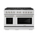 ZLINE Autograph Edition 48 in. 6.7 cu. ft. Paramount Double Oven Gas Range with 8 Burner Cooktop in Stainless Steel and Polished Nickel Helix Handles and Knob Accents (SGRZ-48-KPN)